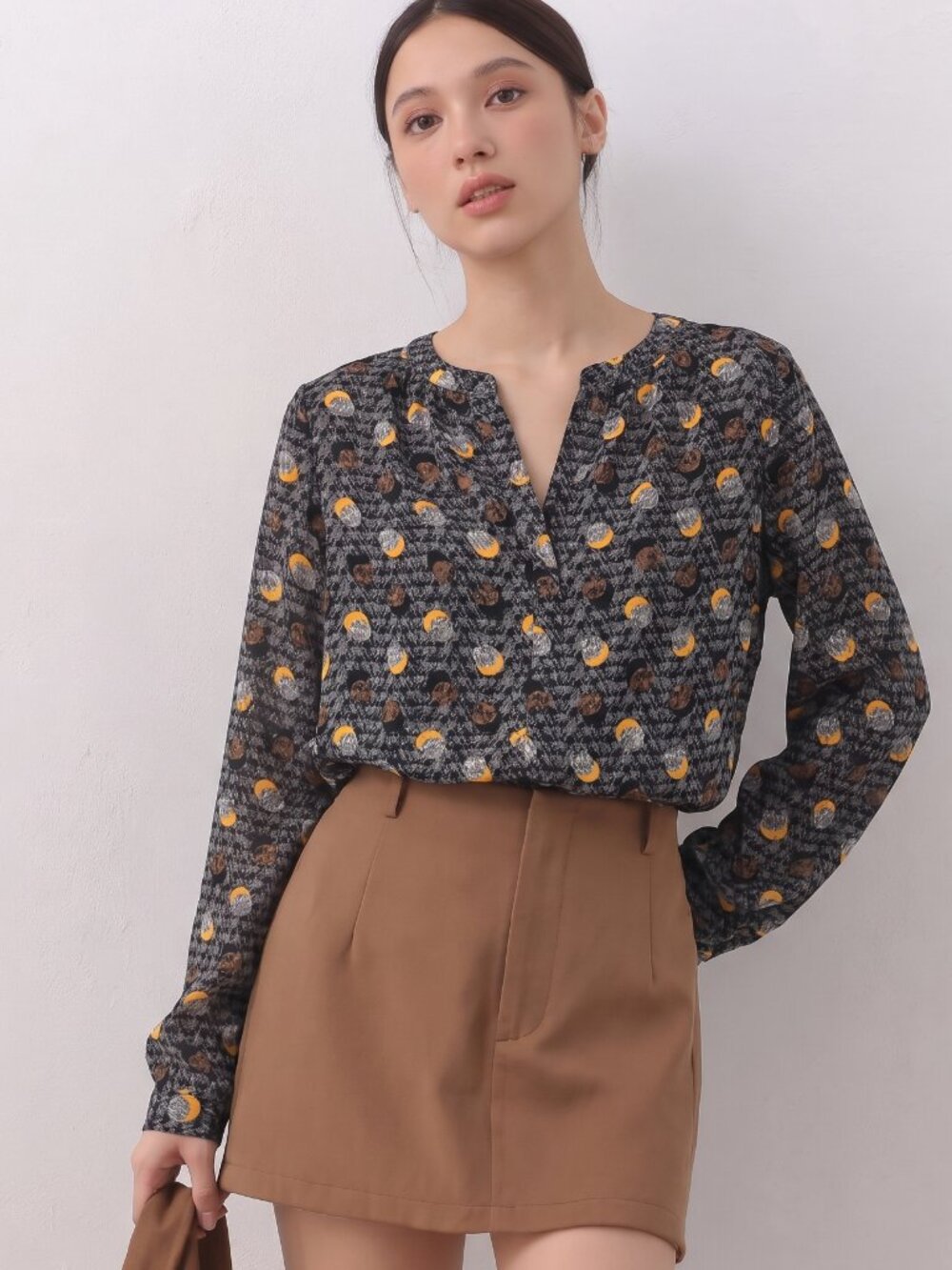 CAbi Eclipse Moon Long Sleeve Crescent Blouse